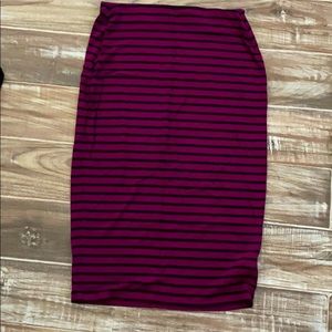 Plum and black stripped midi skirt